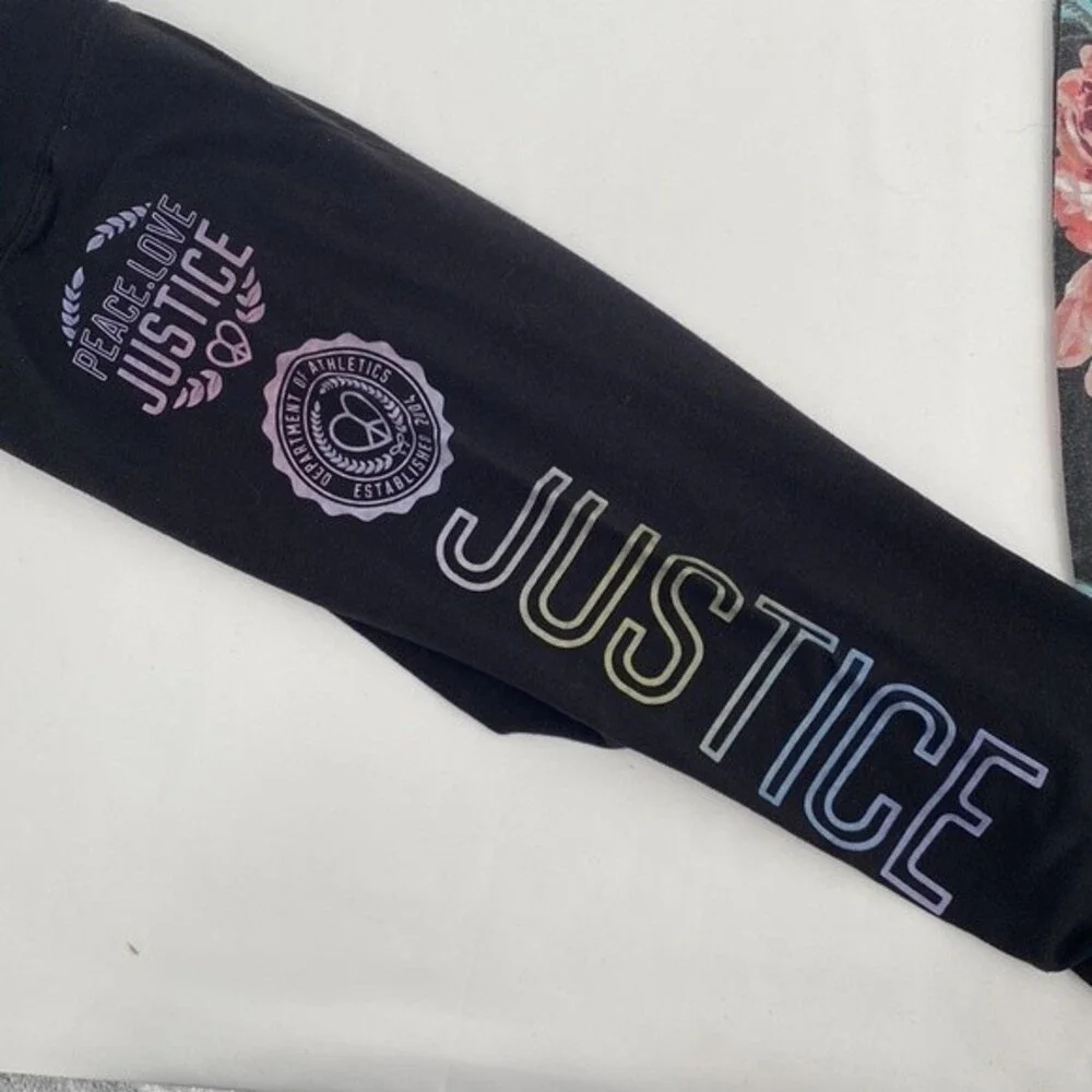Lot of 2 Justice Full Length Leggings Floral Spellout Leg Girls XL 16/18